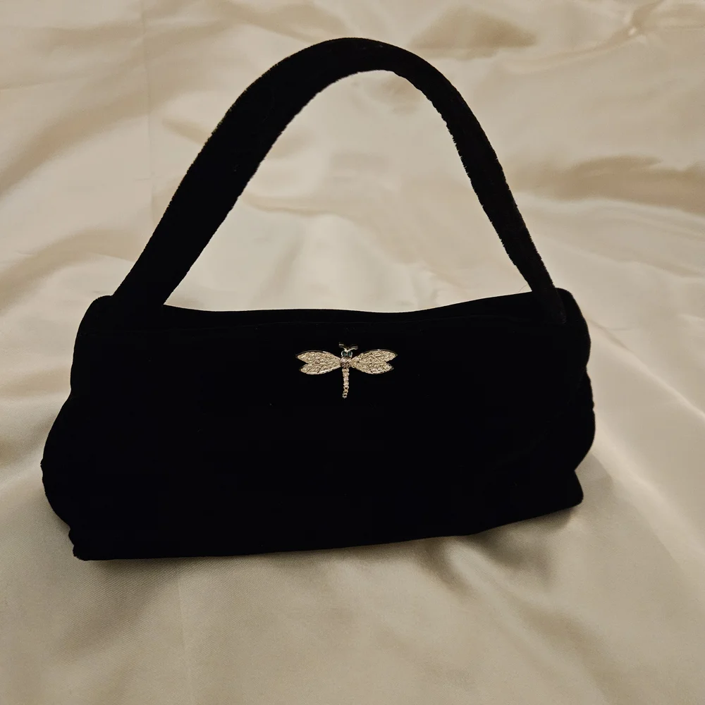 Carolee Black Velvet Clutch with Silver Dragonfly